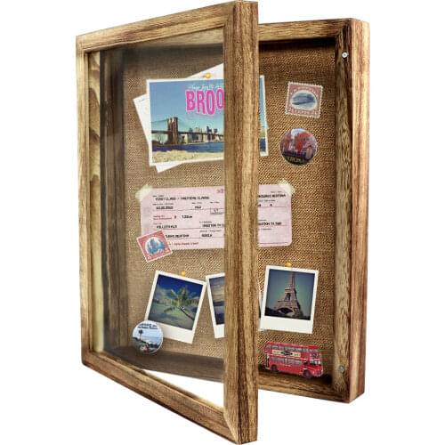 OurWarm Shadow Box Display Case Large Picture Frame with Linen Pin Board Memory Boxes Wedding Bouquet Wall Rustic Shadow