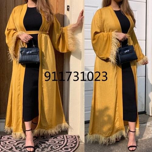 Eid Mubarak 2021 Muslim Open Abaya Women Dress Moroccan Caftan Evening Gowns Long Sleeve Cardigan Djellaba Femme Clothing