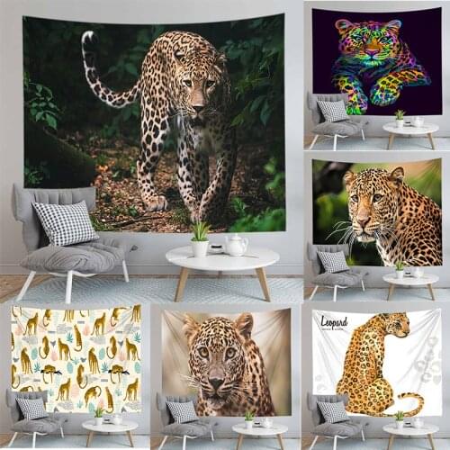 Leopard Tapestry Wall Hanging Cloth For Living Room Decor Indian Buddha Carpet Tablecloth Polyester Customize Drop Shipping