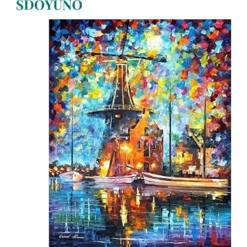SDOYUNO 60x75cm Oil Painting By Numbers Kits DIY Pictures By Numbers On Canvas Colorful Abstract Windmill Frameless Home Decor