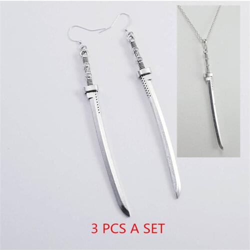 Retro Harajuku Dark Long Knife Pendant Necklace Clip Mens Cool Fashion Womens Earrings Samurai Katana Sword Jewelry Set
