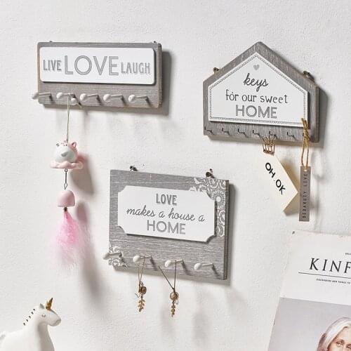 Hooks For Hanging Wood Key Hanger Holder Wall Organizer Rectangle House Shape Key Rack Hooks Coat Home Decoration Coat Hanger