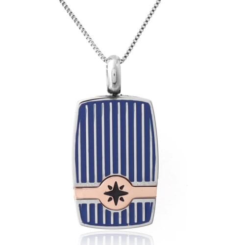 Runda Limited Edition MenS Fashion Blue Enamel Pendant Stainless Steel Necklace With Rose Gold Accessories