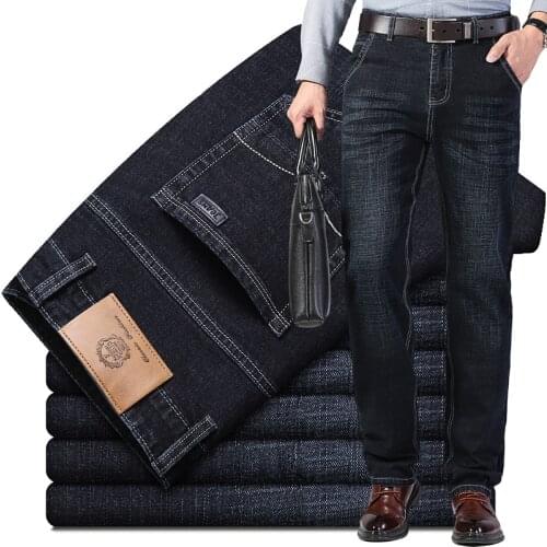 Men Brand Jeans Business Casual Jeans Classic Style Stretch Denim Pants Blue and Black Trousers Male Male Denim Pants 6168