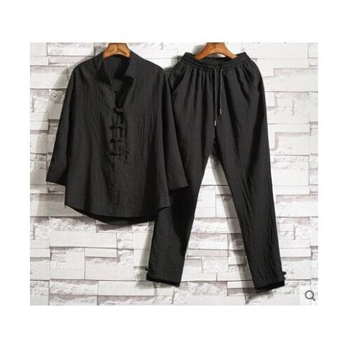 Chinese style mens short sleeve suit mens seven-point sleeve two-piece summer large size clothes