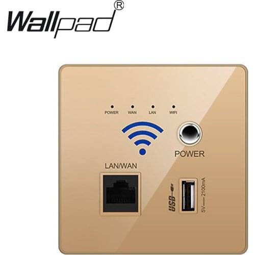 300M Gold Color USB Charging Wall Socket Panel,Wall Embedded Wireless AP Router USB Socket WiFi Socket 110-250V
