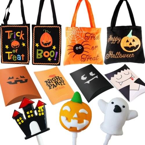 Halloween Party Decoration Treat Non-woven Bags Kraft Paper Treat Box Birthday Party Soft Clay Cake Topper Pumpkin Decor xx62