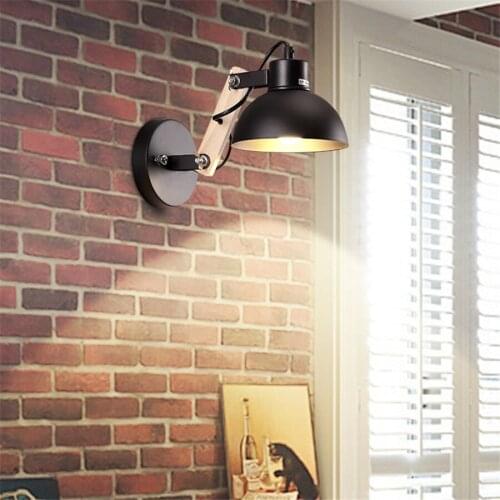 Nordic Iron LED Wall Lamps Living Room Bedside Sconces Wall Light E27 Restaurant Coffee Bar Aisle Corridor Wooden Wall Lamps