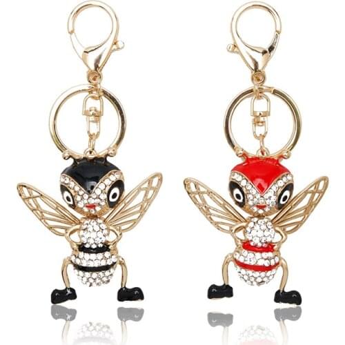 Rhinstone Toy Keychain Jewelry Animal Theme Keyrings Cartoon Crystal Bee Pendant Enamel Alloy Key Chain Cute Car Keyholder NEW