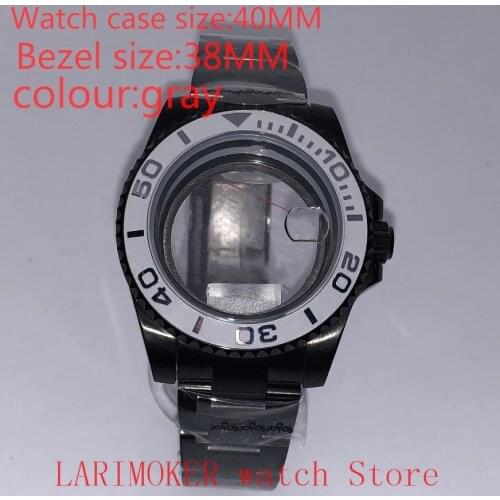 Suitable for NH35 NH36 Miyota 8215 40mm 904L stainless steel case, transparent black back cover, with bezel,gray