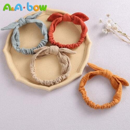 20 Colors Solid Baby Girls Bow Top Knot Headband Children Turban Headwrap Gingham Baby Elastic Nylan Bow Head Kids Headwear