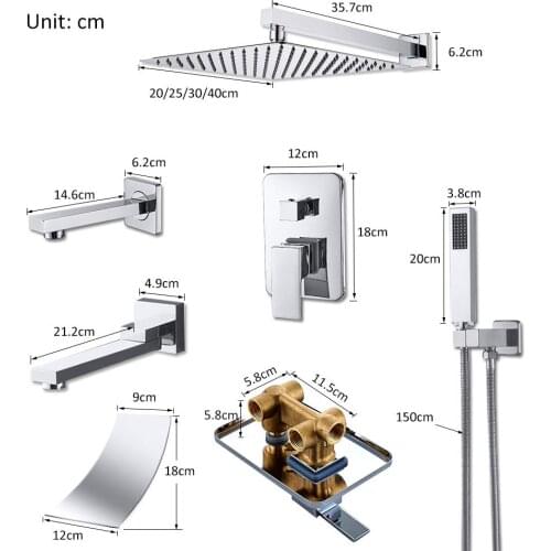 Quyanre Wall Mount Bathroom Rain Waterfall Shower Faucets Set Concealed Chrome Shower System Bathtub Shower Mixer Faucet Tap