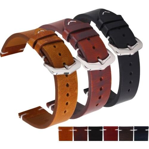 18mm 20mm 22mm 24mm Genuine Leather Universal Watch Band Men Women Retro Brown Black Blue Strap Bracelet Watchband Accessories