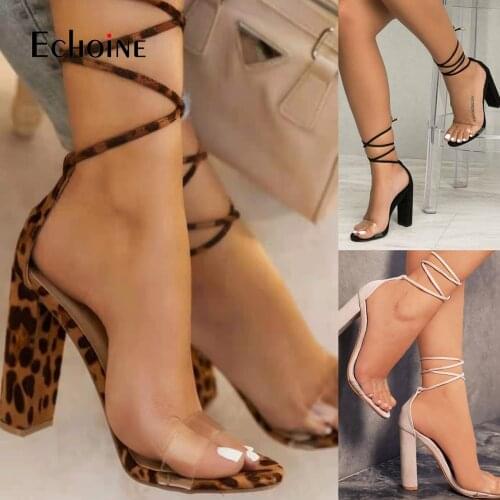 Echoine Women Leopard Thin High Heels Shoes Sandals Summer Transparent Female Party Club Sexy gladiator sandals Pump Plus Size