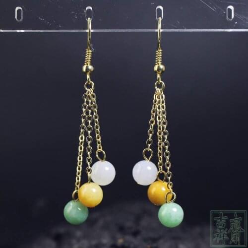 925 Silver Inlaid Natural Tricolor Emerald Earrings Beads Original DIY By Hand Accessories Green Bead Women Luck Stone Jewelry