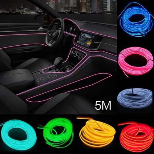 1/2/3/5M LED Car Interior Atmosphere Strip Light EL Wire Neon Glow Rope Tape Lamp Decor Car Interior Accessories Door Light