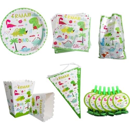 Dinosaur Party Plates Kids Party Supplies Dino Disposable Party Tableware Jungle Decoration Birthday Set Paper Napkins Gift Bags
