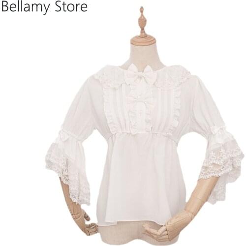 Made for you Customized gorgeous Lolita Gothic Lace bow Round neck medium length sleeve shirt