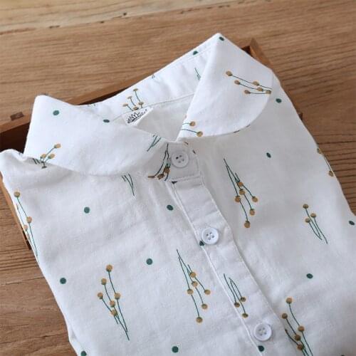 Japanese print peter pan collar small fresh double layer yarn bottom shirt comfortable