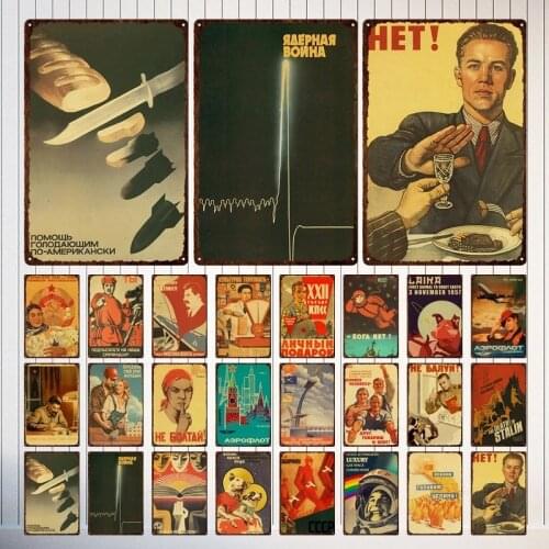 Vintage Russian Propaganda Tin Signs Poster The Space Race Retro Ussr Metal Sign Home Decoration Wall Art Tin Plaques