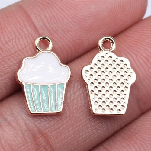 WYSIWYG 5pcs 11x16mm Cupcake Charms Pendant DIY Jewelry Findings Enamel KC Gold Color Tone