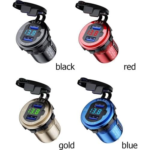 L4 Dual QC3.0 USB Charger Quick Charge 3.0 USB Socket Adapter Power Outlet with Voltmeter Switch for 12V-24V Car Boat Motorcyc