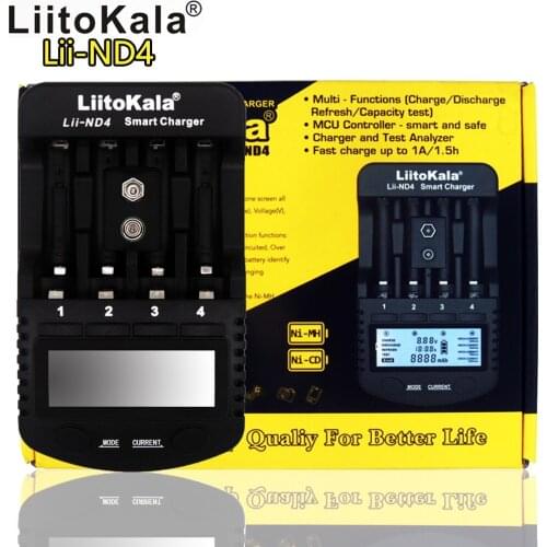 Liitokala new lii-ND4 9V AA battery charger AAA NiMH cadmium Capacity Enable detection 5V Slow charge output