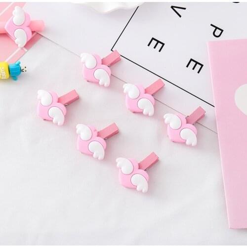 10Pcs Love Wing Wooden Clips Kawaii Memo Clip Pink Heart Paper Clips For Message Photo Notes Letter Decor Clip For School Gifts