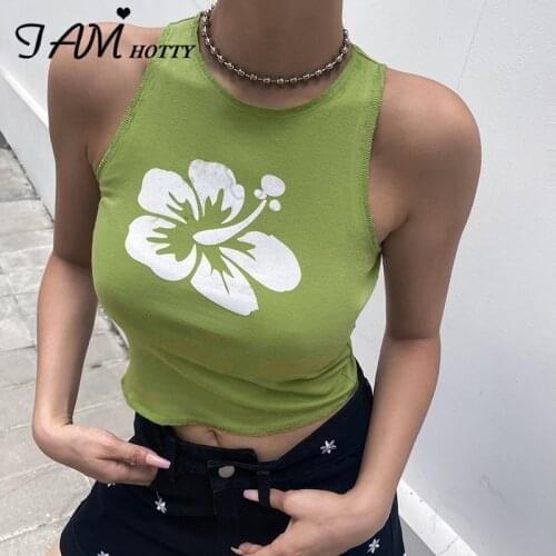 Y2K Flower Printed Casual Cotton Camisole Women Basic Sleeveless Crop Tank Top Vintage 90s Aesthetic Corset Sports Vest Iamhotty