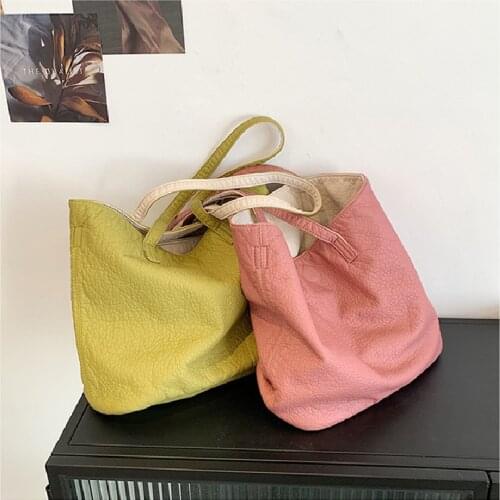 Women novelty summer soft washed pu leather tote handbag for lady double side design large capacity shoulder bag