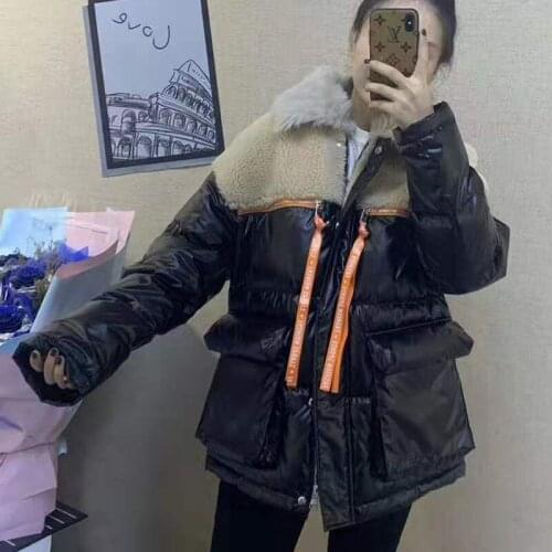 100% wool real women coat winter 2021 new fashion patchwork style down jacket turn-down collar parka letter pattern behind coat