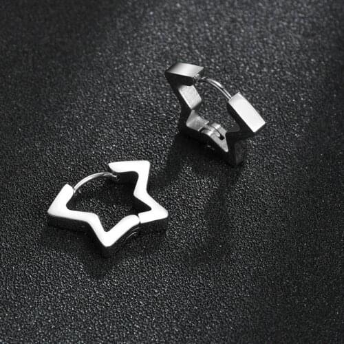 1Pair Fashion Five Star Unisex Punk Rock Stainless Steel Men Women Ear Stud Earrings Pierced Push-Back Ear Plug DROP SHIPPING