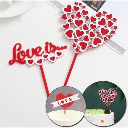 1PC Creative Valentines Day Cake insertion Top Flags Heart Shape Dessert Decoration Party Supplies