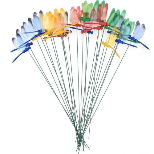 10Pcs/lot Artificial Dragonfly Butterflies Garden Decoration Outdoor 3D Simulation Dragonfly Yard Plant Lawn Decor Stick