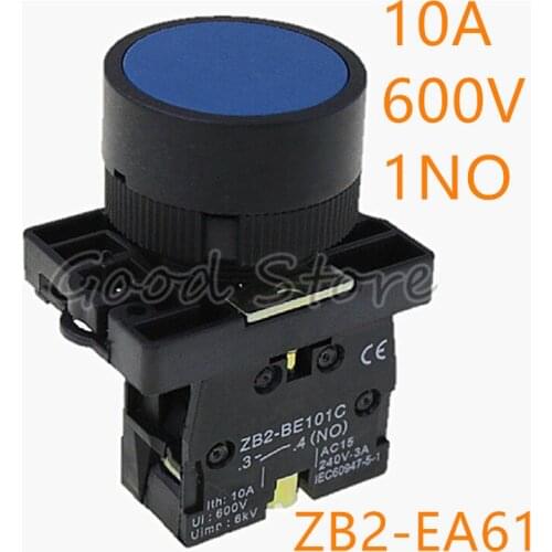 22mm 1 NO N/O Blue Sign Momentary Push Button Switch 600V 10A ZB2-EA61