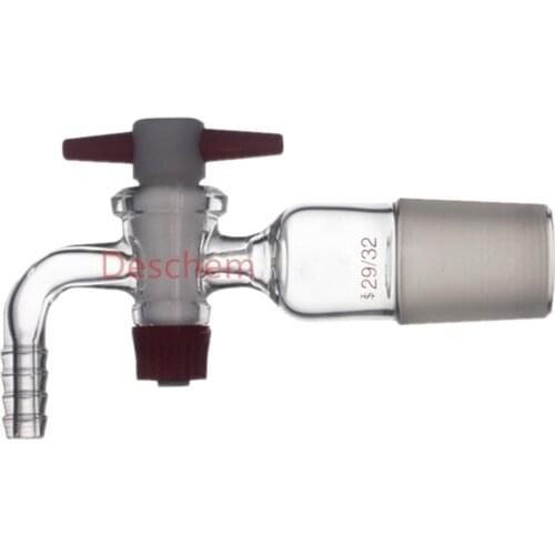 29/32 Glass Vacuum Adapter,Lab PTFE Stopcock,90-bent 10mm Hose Connection