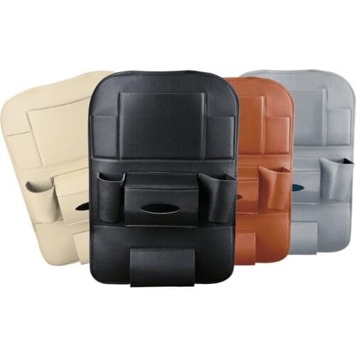 Car Seat Back Hanging Organizer Bag Universal Auto Multi-pocket PU Leather Pad Cups Storage Holder Bag Foldable Shelf