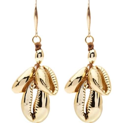 Cowry shell earings fashion jewelry korean boho gold color bijoux statement drop earring gifts for women handmade vintage ladies