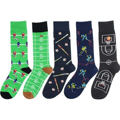 Colorful Mens Sports Ball Pattern Cotton Funny Crew Socks Causal Creative Skateboard Men Socks Calcetines Homme For Mens Gifts