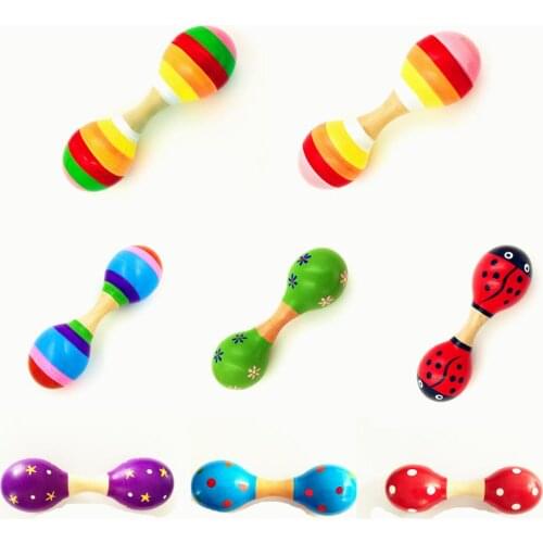 Double Head Colorful Wooden Maracas Baby Child Musical Instrument Rattle Shaker For Party Toy
