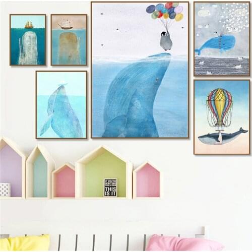 Whale Nursery Wall Poster Print Canvas Painting Kawaii Kids Decoration Dolphin Picture Children Baby Bedroom Baby Shower Gifts