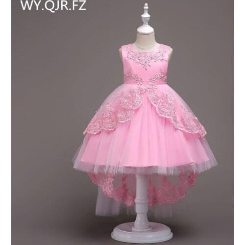 BH584F#Bow Lace Short Rose Pink Flower Girl Dresses Childrens fish tail dress wedding party dress gown prom wholesale clothes