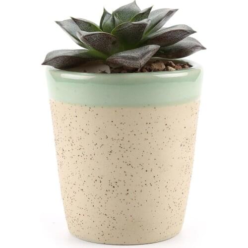 Clay Glzed Round Cup Shaped Succulent Cactus Plant Pot Flower Bonsai Pot Container Planter Garden Decoration Beige