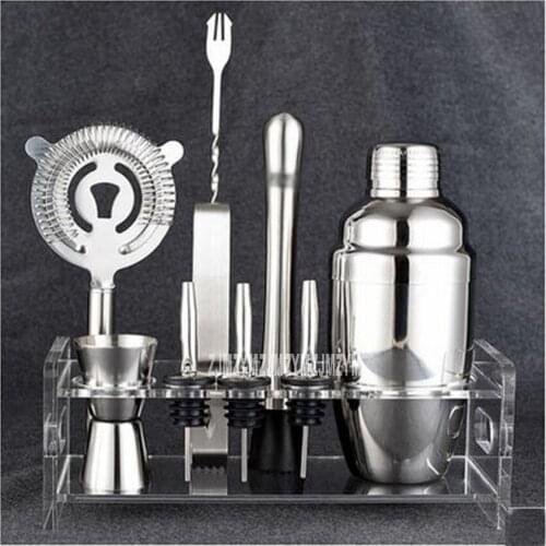 Hot Sale HY1563a 350ML Cocktail Shaker Set / 10 Pieces includes Tin, Jigger, Ice Tong, Strainer, Rack, Pourer, Muddler & Spoon