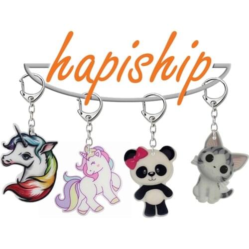 Hapiship 2018 women Fashion Handmade Acrylic Horse Cat Panda Unicorn Key Chains Key Rings Charms Girls Gift YSKS192 Wholesale