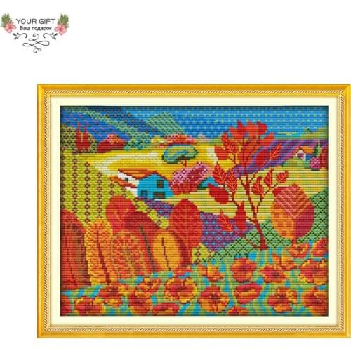 Joy Sunday F657 Counted and Stamped Home Decor The Harvest In Autumn Needlework Needlecraft Embroidery Cross Stitch kits