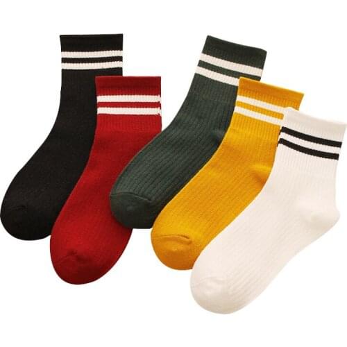 Classic Women Girls Two Stripes Cotton Socks Retro Old School Student Hiphop Skate Fashion White Harajuku Korean