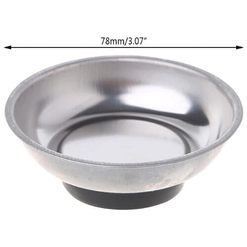 Round Magnetic Parts Tray Bowl Dish Stainless Steel Garage Holder Tool Organizer