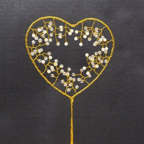 Heart Shape Pearl Metal Cake Toppers Baby Shower Happy Birthday Wedding Party Cupcakes Decoration Tool