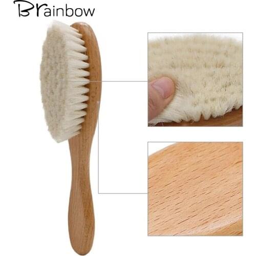 Brainbow Soft Goat Hair Sweeping Brush Men Beard Comb Oval Beech Handle Barber Dust Brush For Broken Hair Cleaning Tools